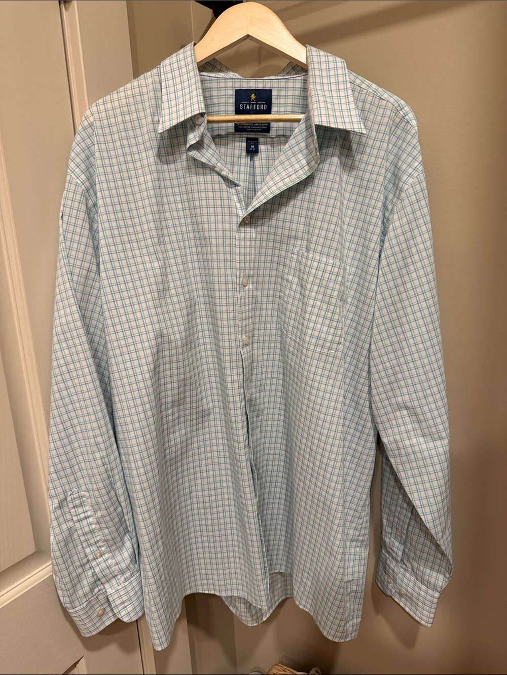 Stafford White and Light Blue Windowpane Dress Shirt